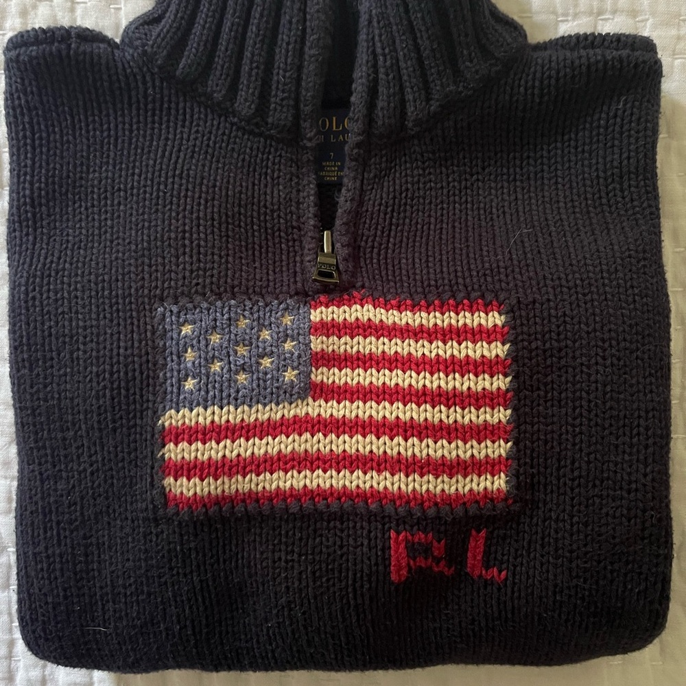 Polo Ralph Lauren Navy Flag Sweater Unisex / Boys size 7 -  1/4 Zip